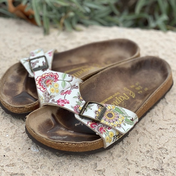 Birkenstock Madrid Papillio floral slides size 37 slip on casual lagenlook - Picture 1 of 7